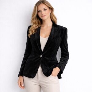 Tommy Hilfiger Black Velvet Blazer Jacket One Button Classic Fit Women